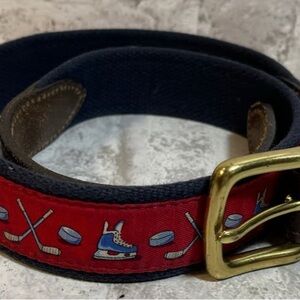 Vineyard Vines Red Blue Hockey Sticks Pucks Webbed Belt Size 38